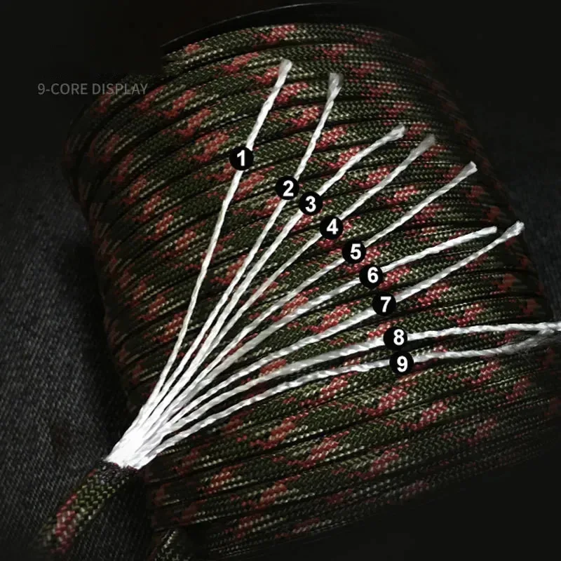 50M/100M 550 Military Standard 9-Core Paracord Rope 4mm Outdoor Parachute Cord Survival Umbrella Tent Lanyard Strap Clothesline