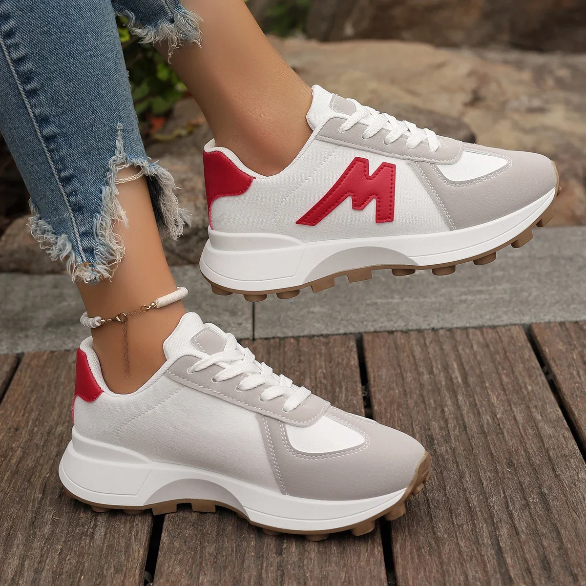 2024 New Sneakers Women Casual Walking Shoes Summer Lace Up Leather High Quality Sneakers Fashion Sneakers Zapatos De Mujer