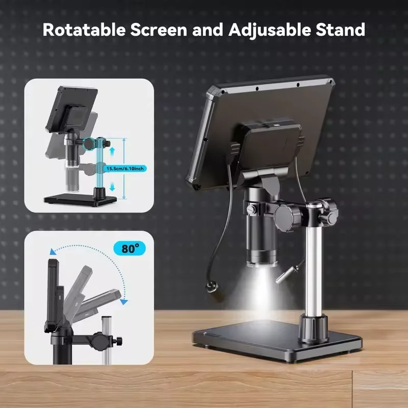 Digital Microscope with 4.3inch IPS Screen 1600X Coin Mirroscope with Lights 1920P HD Video Microscope for PCB, Coins, Plants