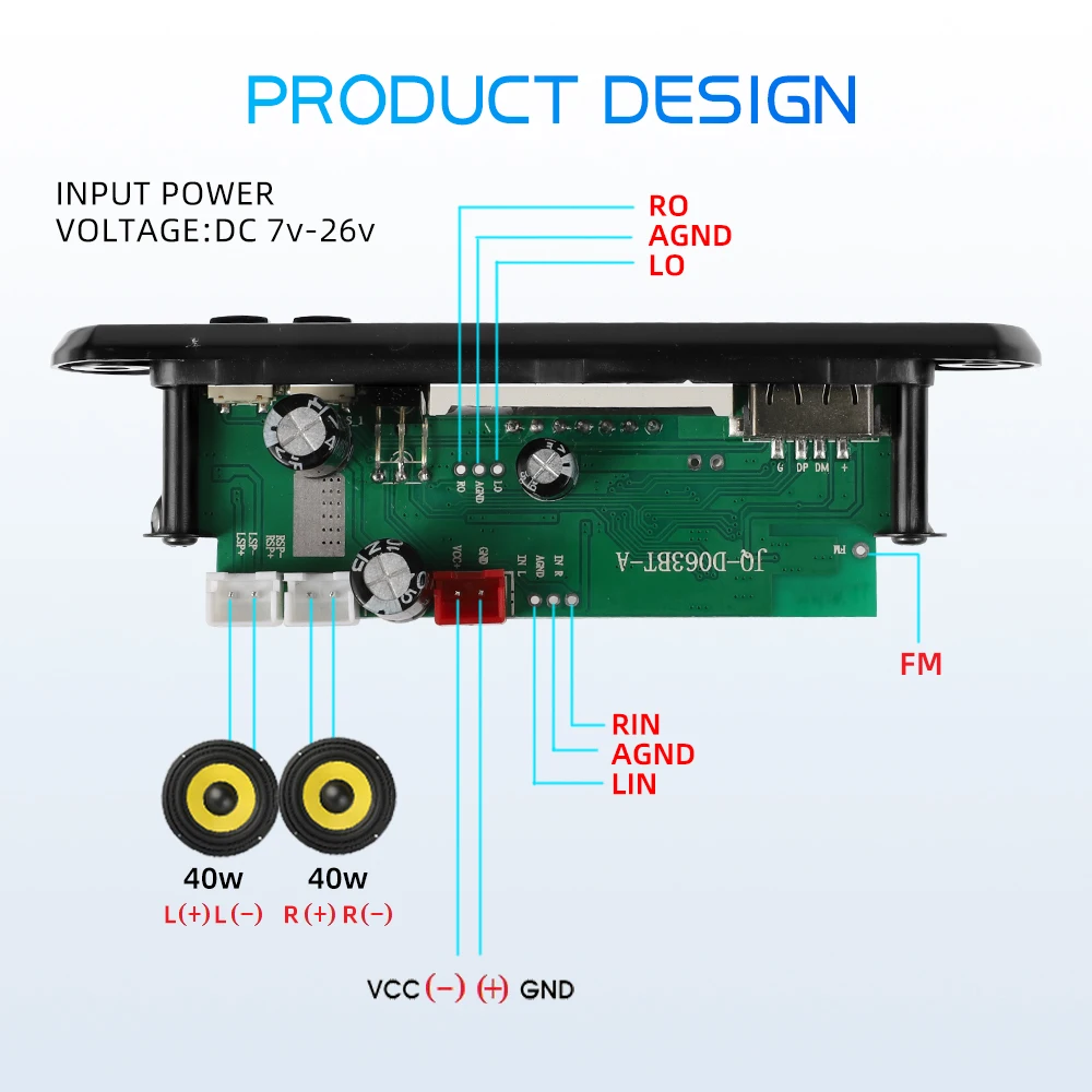 80W Amplifier Bluetooth 5.0 12V 40W MP3 Decoder board DIY Wireless Call Recording Music USB TF AUX FM Radio Folder Switching