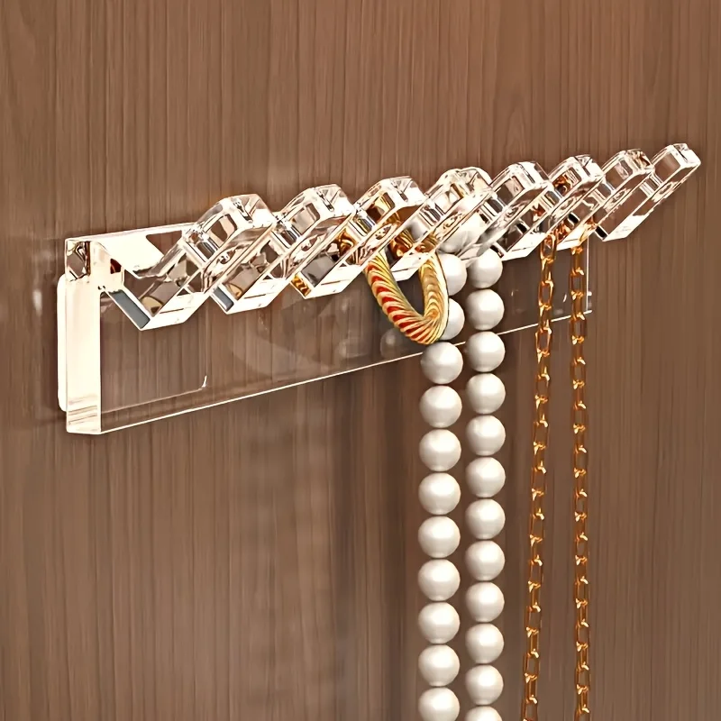 6pcs wall mounted transparent acrylic jewelry storage hooks, durable polished plastic multifunctional hook design