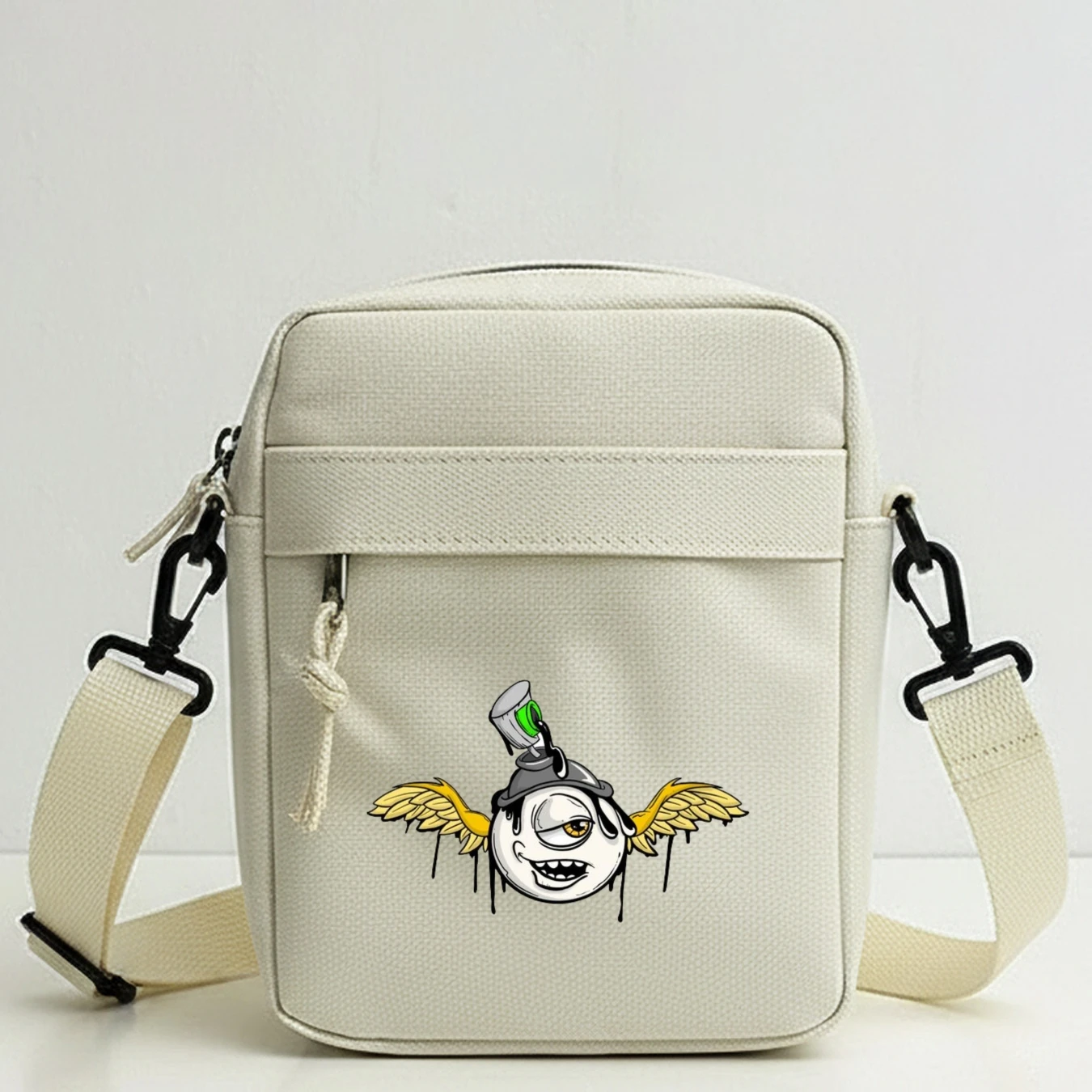 2D Cartoon Graffiti Eye Ball Crossbody Bag with Detachable Strap Zipper for Travel, Music Festival, Party, Casual Shoulder