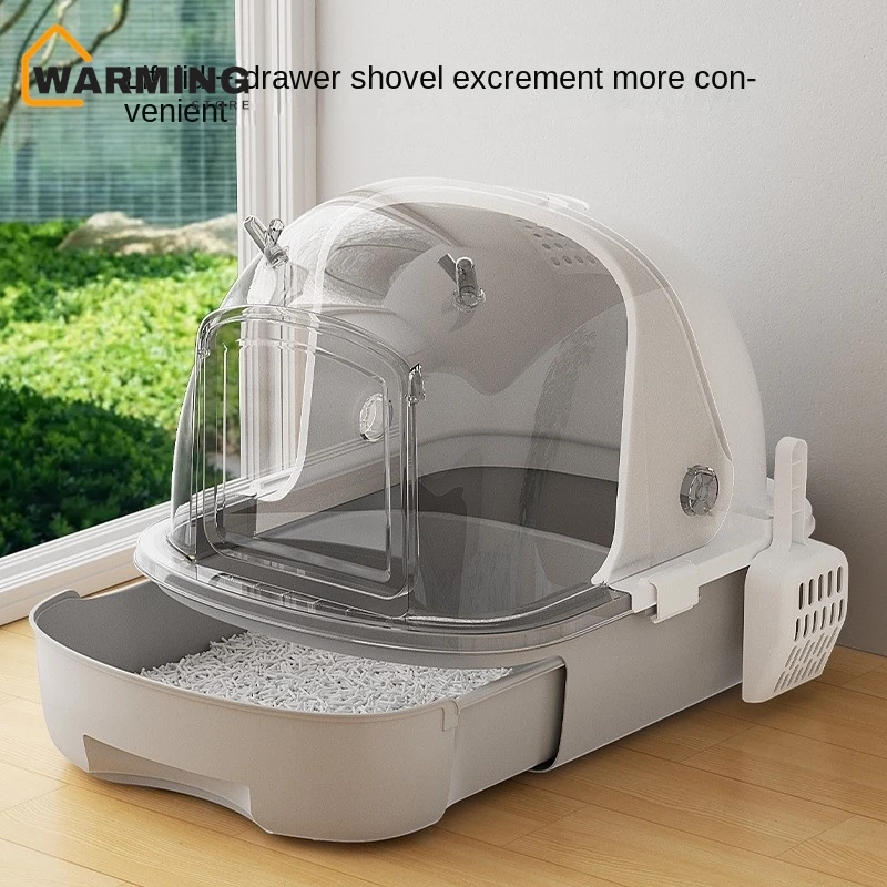 Warming Cat Litter Box Oversized Enclosed Cat Toilet Cat Poop Box Drawer Style Flip Cover Splash Proof And Odor Proof Cat Supply