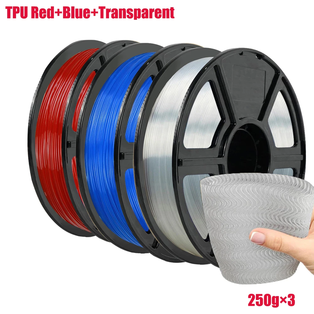 

ТПУ-нить 1,75 мм Гибкий рулон ТПУ 95А, нить для 3D-принтера, объемная точность +/- 0,02 мм (ТПУрованный + синий + прозрачный)