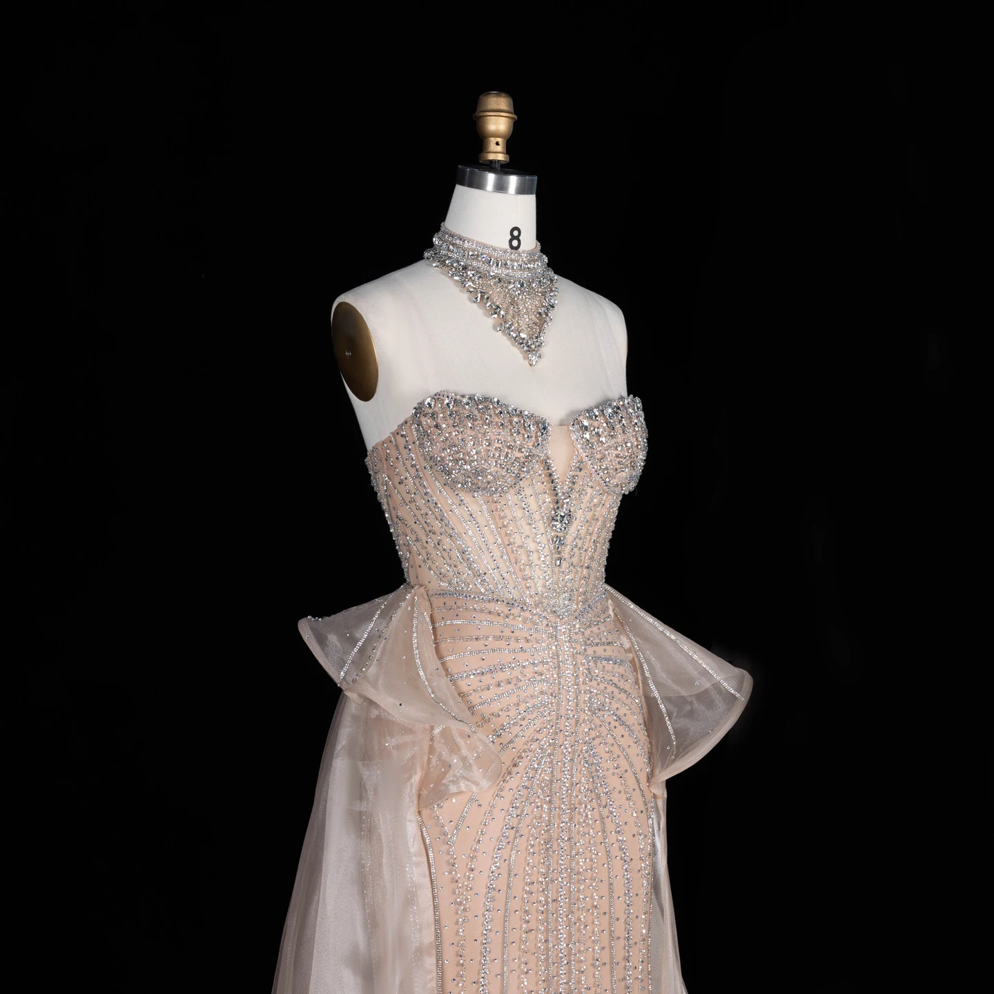 Sharon Said Abendkleid Luxuriöses Meerjungfrauenkleid aus Tüll mit Kristallen, Korsett und Perlen, Dubai Formelles Hochzeitskleid mit Überrock SS139 Maßanfertigung – Detail 16