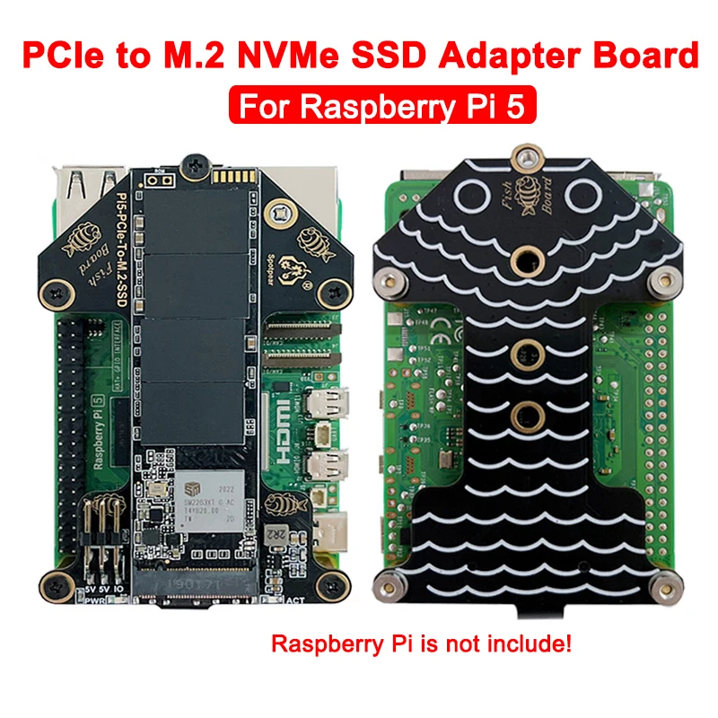 

Плата адаптера Raspberry Pi 5 PCIe на M.2 NVMe SSD, однокорпусная плата PCIe-Fish-Board-A для RPi 5