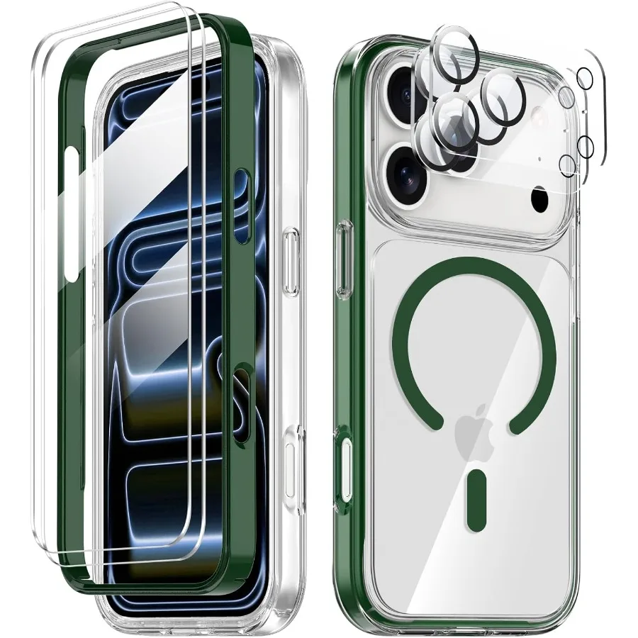 

Magnetic Phone Case for iPhone 17 Pro Max with Screen and Camera Lens Protector Non-Yellowing MagSafe Compatible Dual-Layer