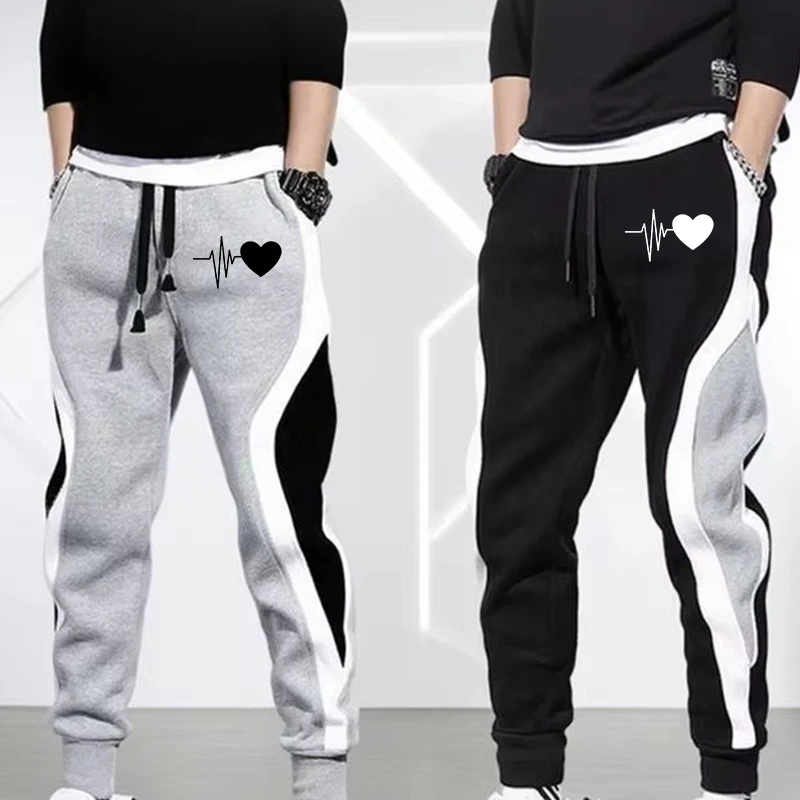 

Men Fashion Print Casual Pants Men Outdoor Drawstring Sports Loose Fitting Jogging Patchwork Running Training Fleece Sweatpants