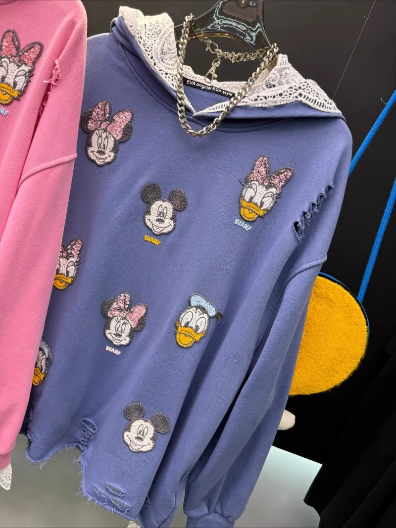 เสื้อฮู้ดดี้ปักลายการ์ตูนลูกไม้หนา สำหรับผู้หญิง แฟชั่นหลวม ดีไซน์สวยทันสมัย เสื้อฮู้ดดี้ใหม่ประจำฤดูใบไม้ร่วงปี 2025