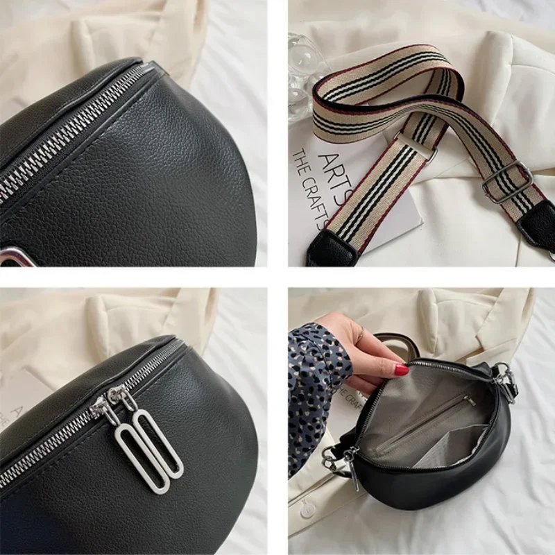 Elegant Solid Colour Soft PU Leather Fanny Packs For Women Stylish Waist Bag Female Waist Pack Ladies Charm Crossbody Chest Bag