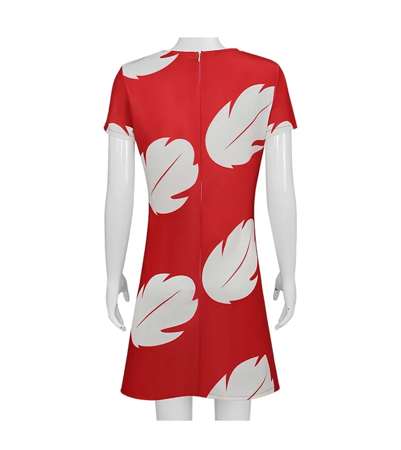 애니메이션 만화 잎 인쇄 반팔 릴로 공주 드레스 복장 크리스마스 역할 놀이 소녀 캐주얼 드레스 코스프레 스커트