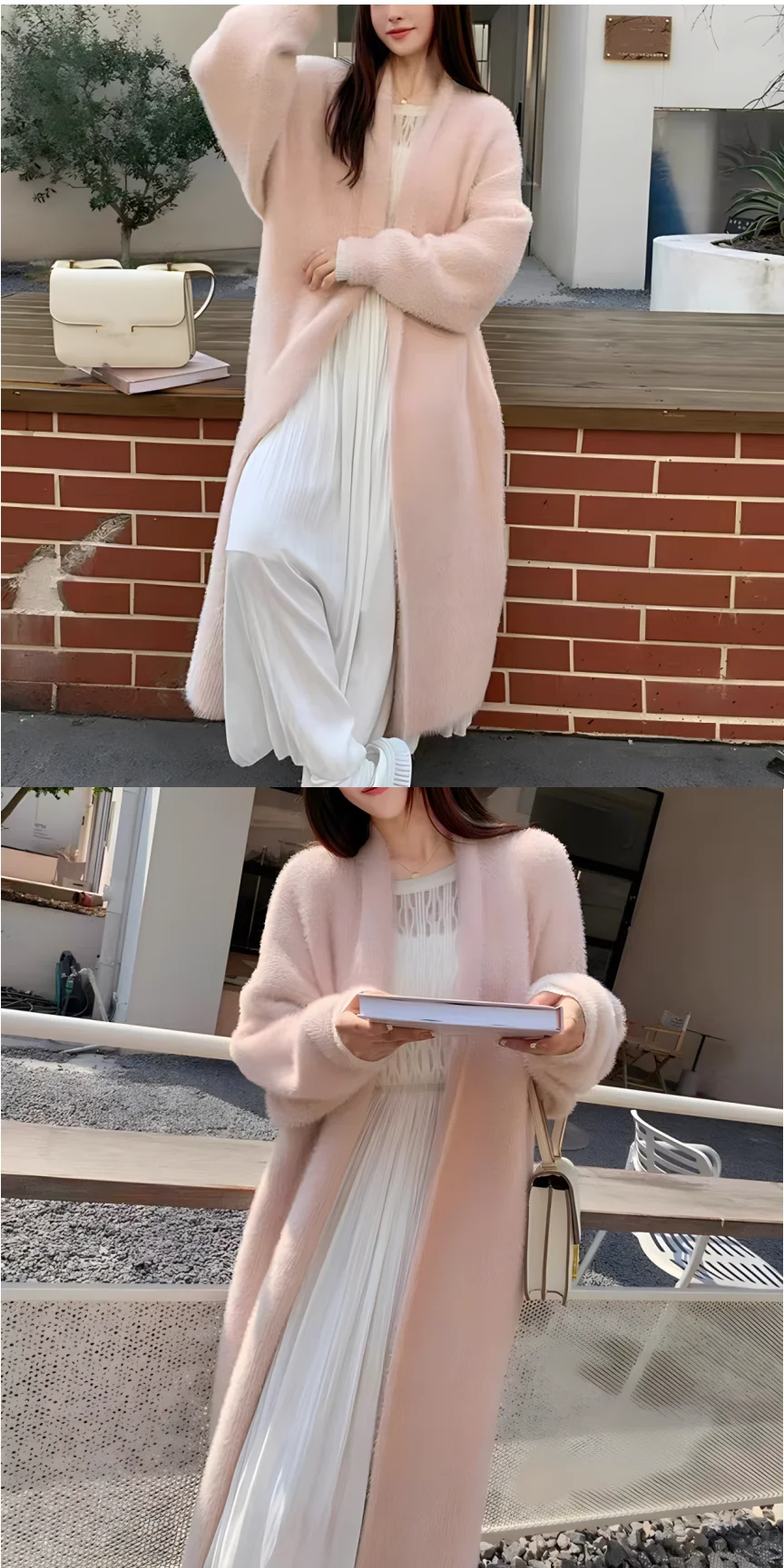 Frauen Herbst und Winter Nachahmung Nerz Kaschmir lang über dem Knie Pullover Strickjacke koreanischen Stil lose dicken Strick mantel – Detail 4
