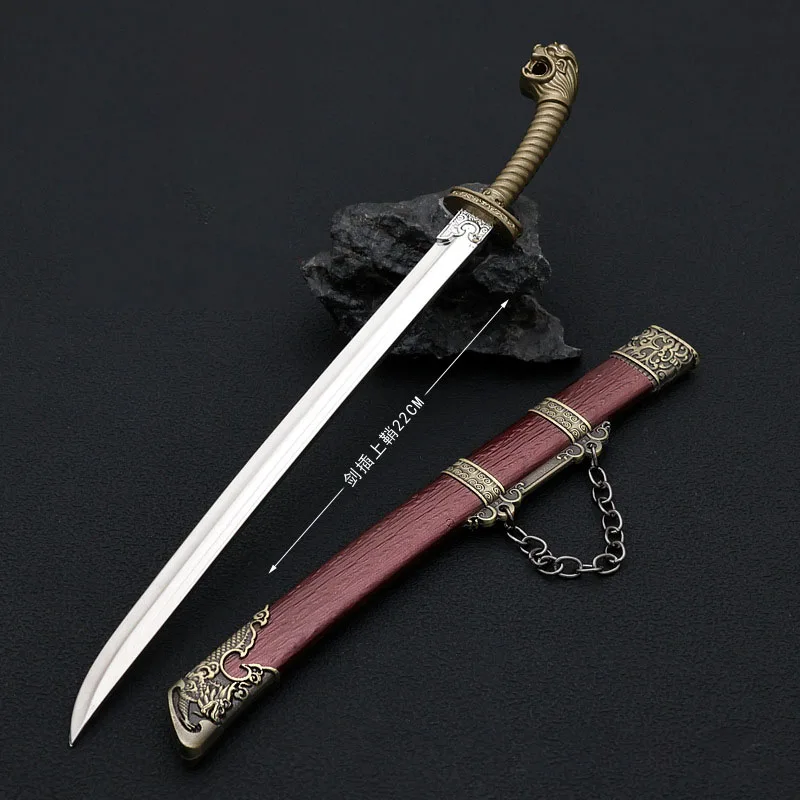 22cm Ancient Weapons Model Shura Knife Toy Sword Cosplay Metal Crafts with Sheath Ornaments Collection Gifts