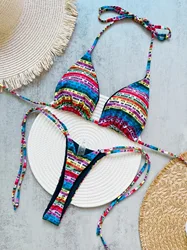 2025 Letters Printed Colorful Mini Thong Bikini Women Swimwear Female Swimsuit Two-pieces Bikini set Bather Bathing Suit Swim