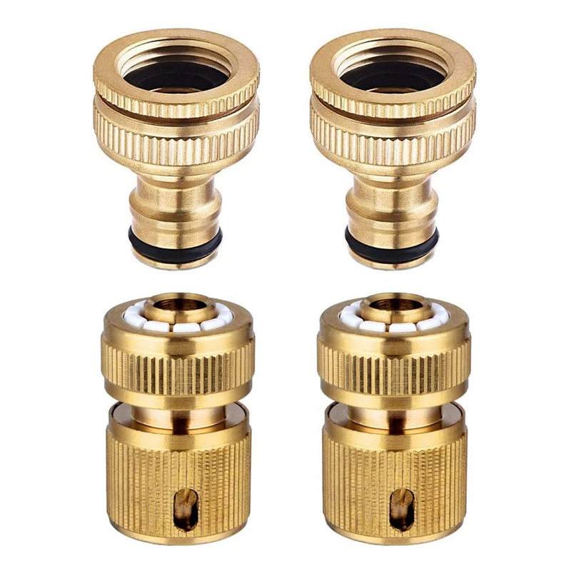 SEWS-4 Pieces Garden Hose Tap Connector 1/2 Inch And 3/4 Inch Size 2-In-1 And 1/2 Inch Hose Pipe Quick Connector