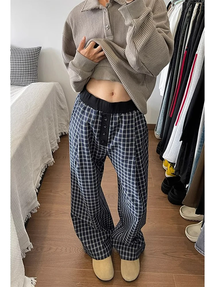 

Американские уличные винтажные клетчатые мужские повседневные брюки, свободные широкие длинные брюки, весна-осень, модный бренд Lazy Sle