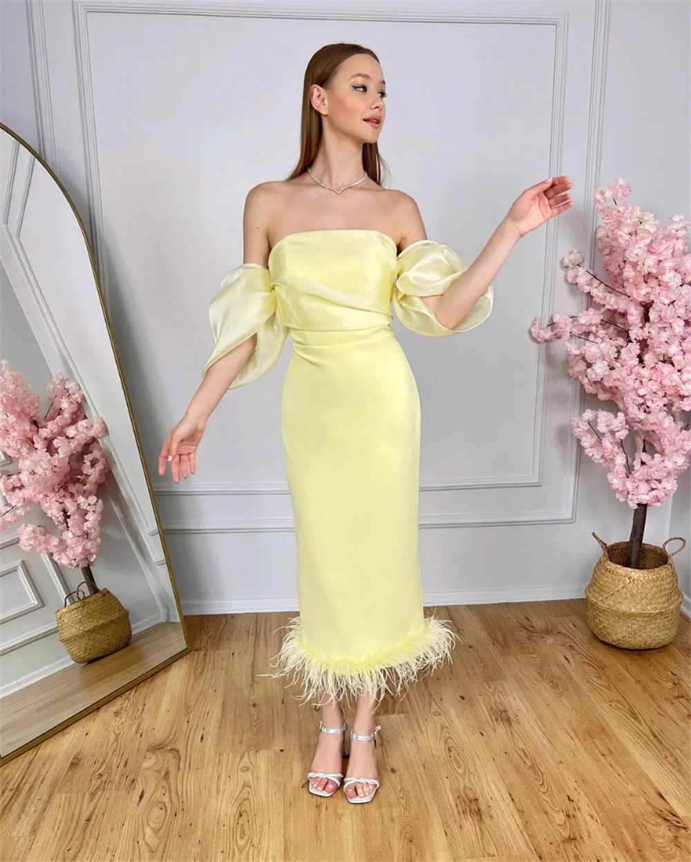 Jessica-Robe de Bal Jaune Élégante avec Plumes en Organza, Tenue de Soirée de Mariage Formelle de Luxe, 2024