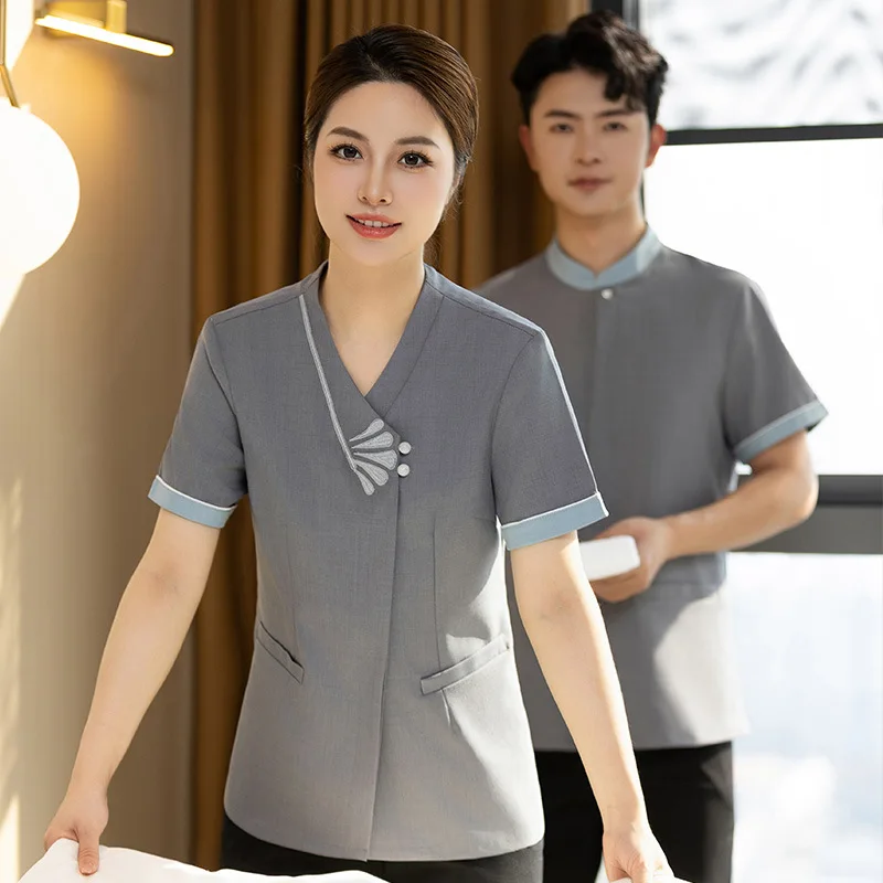 

Универсальная летняя тонкая спецодежда с коротким рукавом для женщин, для уборки в гостиничных номерах, специальная униформа для уборщиц