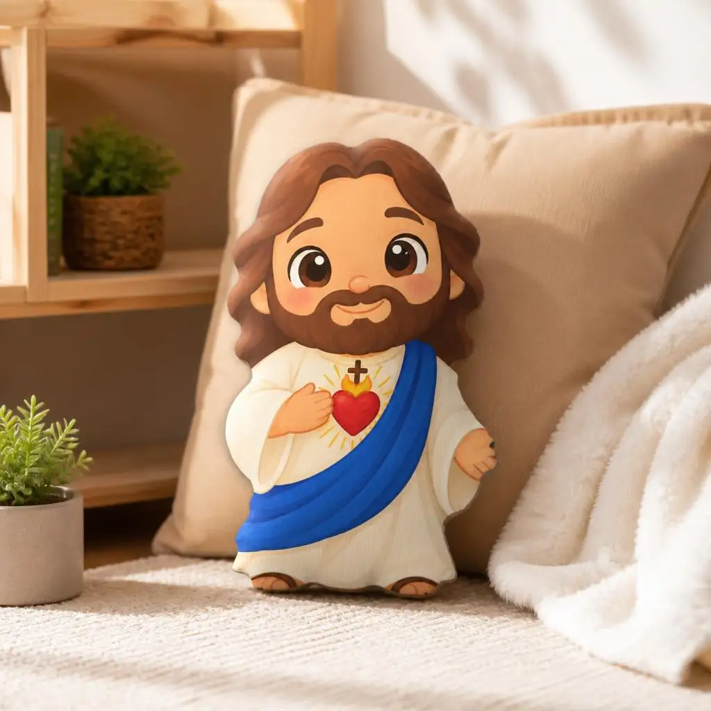Sacred Heart Jesus Plush Pillow Christian Faith Cushion Cute Shaped Throw Pillow Religious Home Decor Gift for Believers