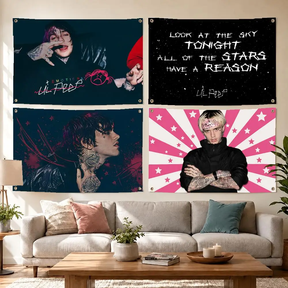 Cool Rapper Lil Peep Flags Concert Print Wall Hanging Art Banner, Indoor Outdoor Bedroom Home Decor Backdrop, Perfect Gift