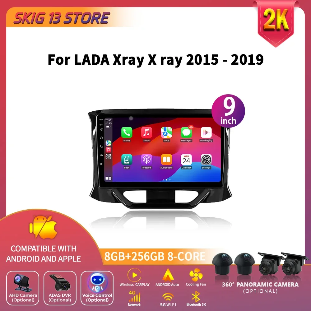 For LADA Xray X ray 2015-2019 Android 14 Wireless CarPlay Auto Car Radio Multimedia 4G WIFI GPS Camera Navigation 2 Din Screen