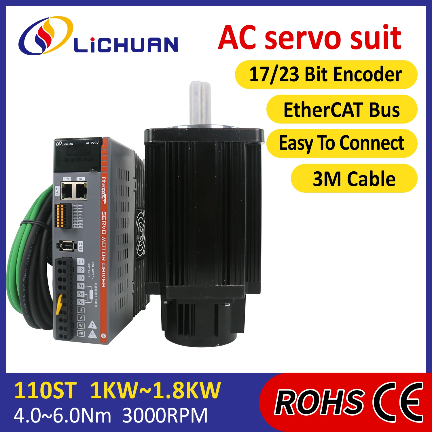 Lichuan 220V 5/6A 3000RPM 1,2KW1,5KW1,8KW AC ServoMotor Treiber Controller 4N.m5N.m6N.m AC Servo Motor Treiber Kit für CNC Roboter