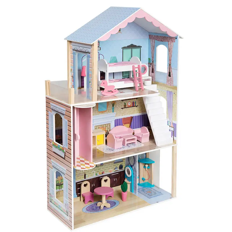

2024 New Arrival Villa Kids Wooden Dollhouse with Elevator Full Set Wooden Furniture for Kids Role Play Toy