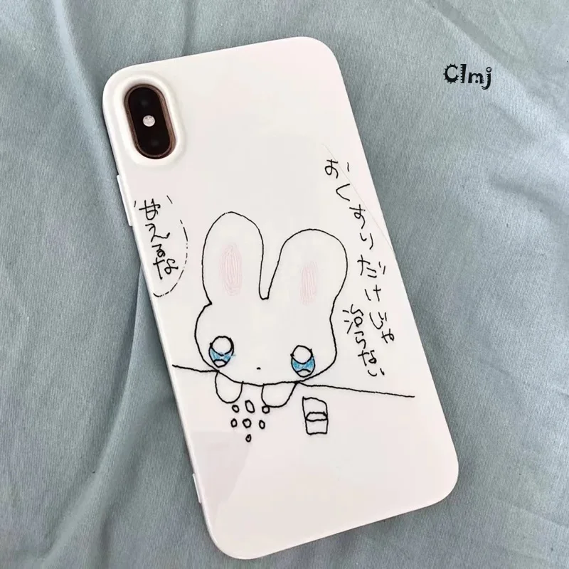 

Clmj Cute Cartoon Rabbit Phone Case for iPhone 16 15 14 13 12 11 Pro Max XS XR XSMax 6 7 8 Plus Glossy HD Hard PC Cover