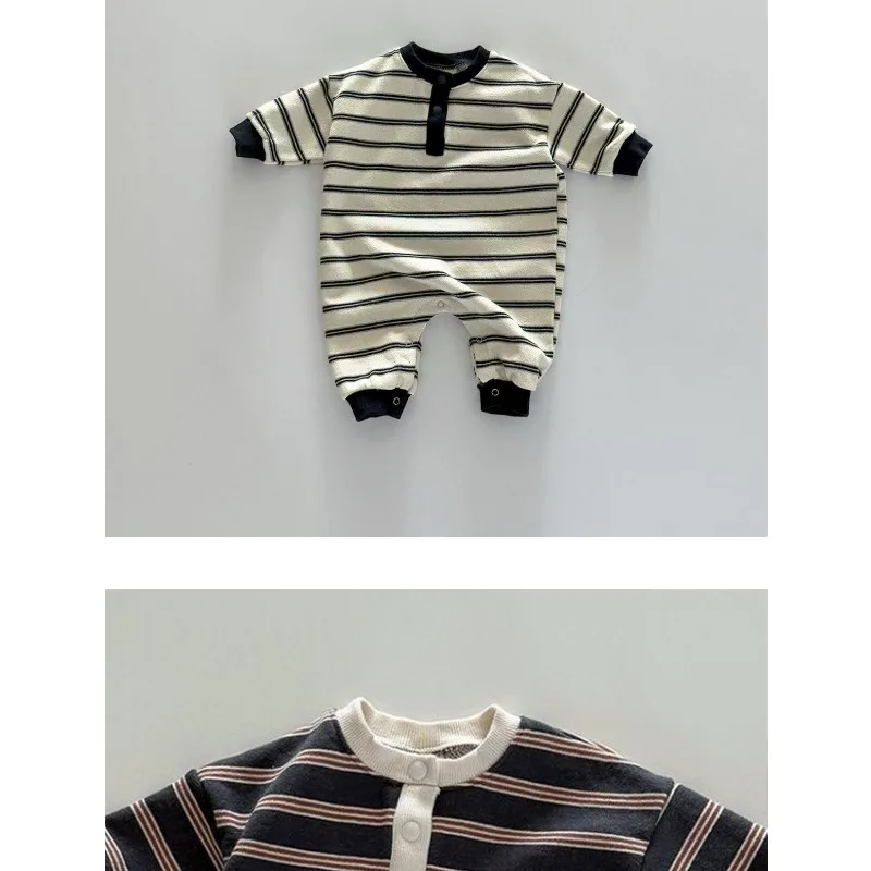 INS Baby Jungen Strampler RAISE Herbst 6-24M Kinder Jungen Gestreifter Overall Locker Lässiger Kleinkind Neugeborenen Jungen Einteiler Bodysuit – Detail 16