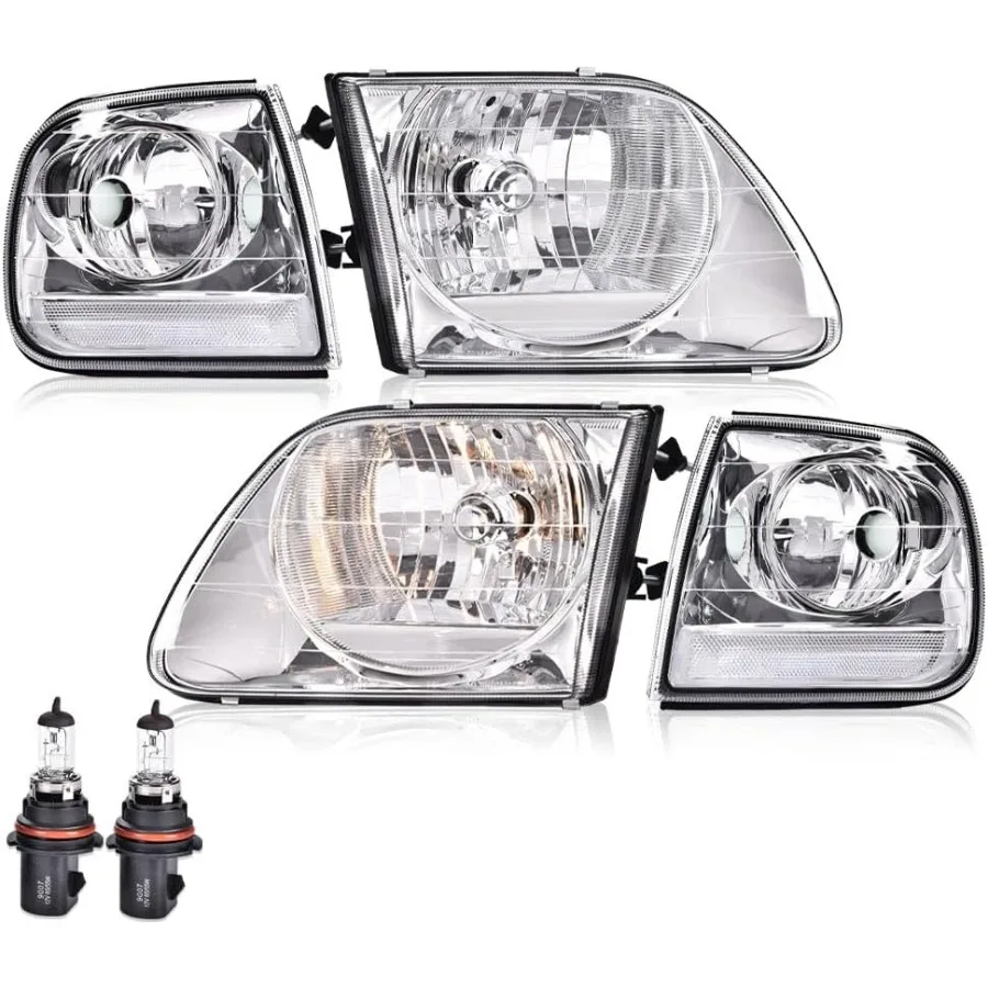 

Фары в сборе, совместимые с Expedition 1997-2002, бампер, фары, прозрачные линзы, хромированный корпус, прозрачный отражатель с лампочками