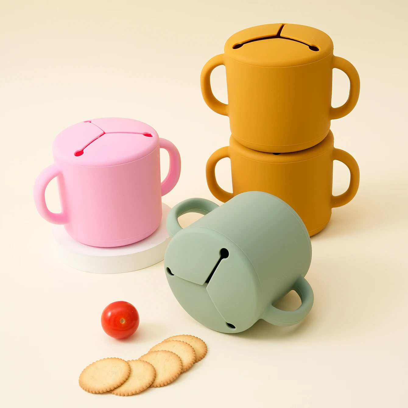 Color Kids 1PCS Silicone Baby Training Snack Cup Pure Color BPA Free Portable Feeding Food Container For Toddlers Baby Stuff