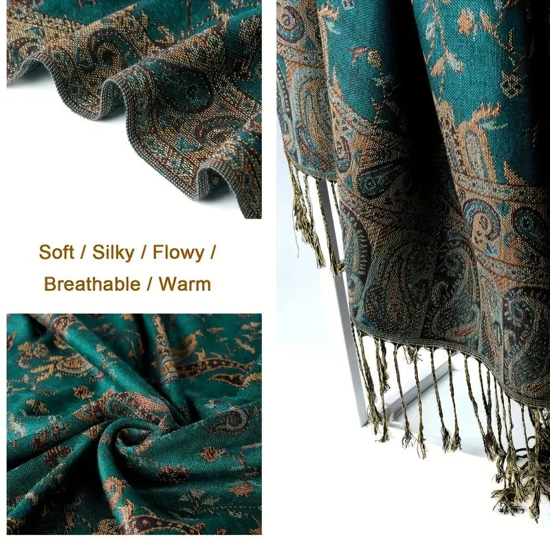 Klasyczny Boho Paisley żakardowy szal Vintage cienki miękki przytulny szalik elegancki styl oddychający szalik z kocem z pomponem dla kobiet