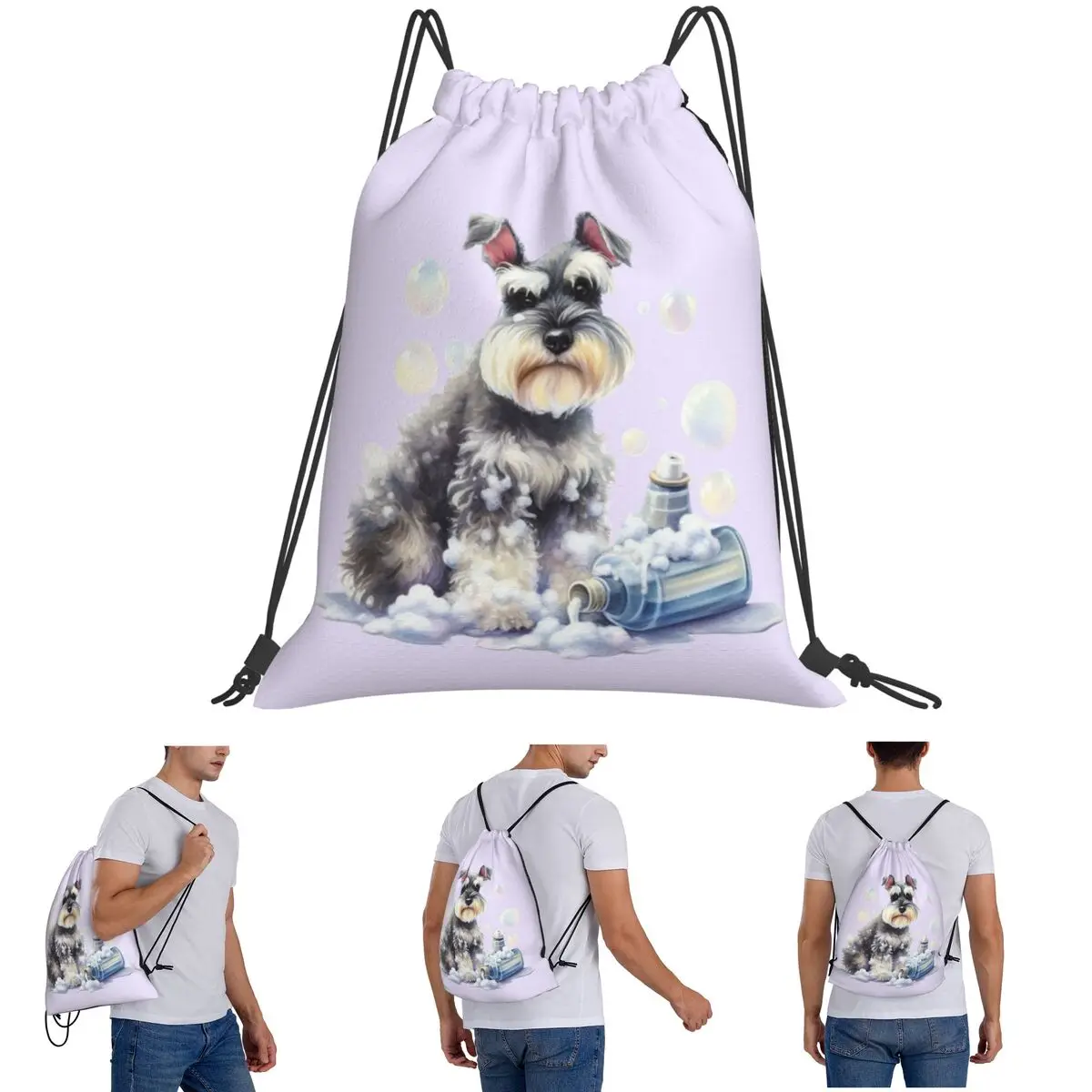 Miniature Schnauzer Bath With Bubbles Backpacks Fashion Drawstring Bags Shoes Bag Book Bags for Travel School