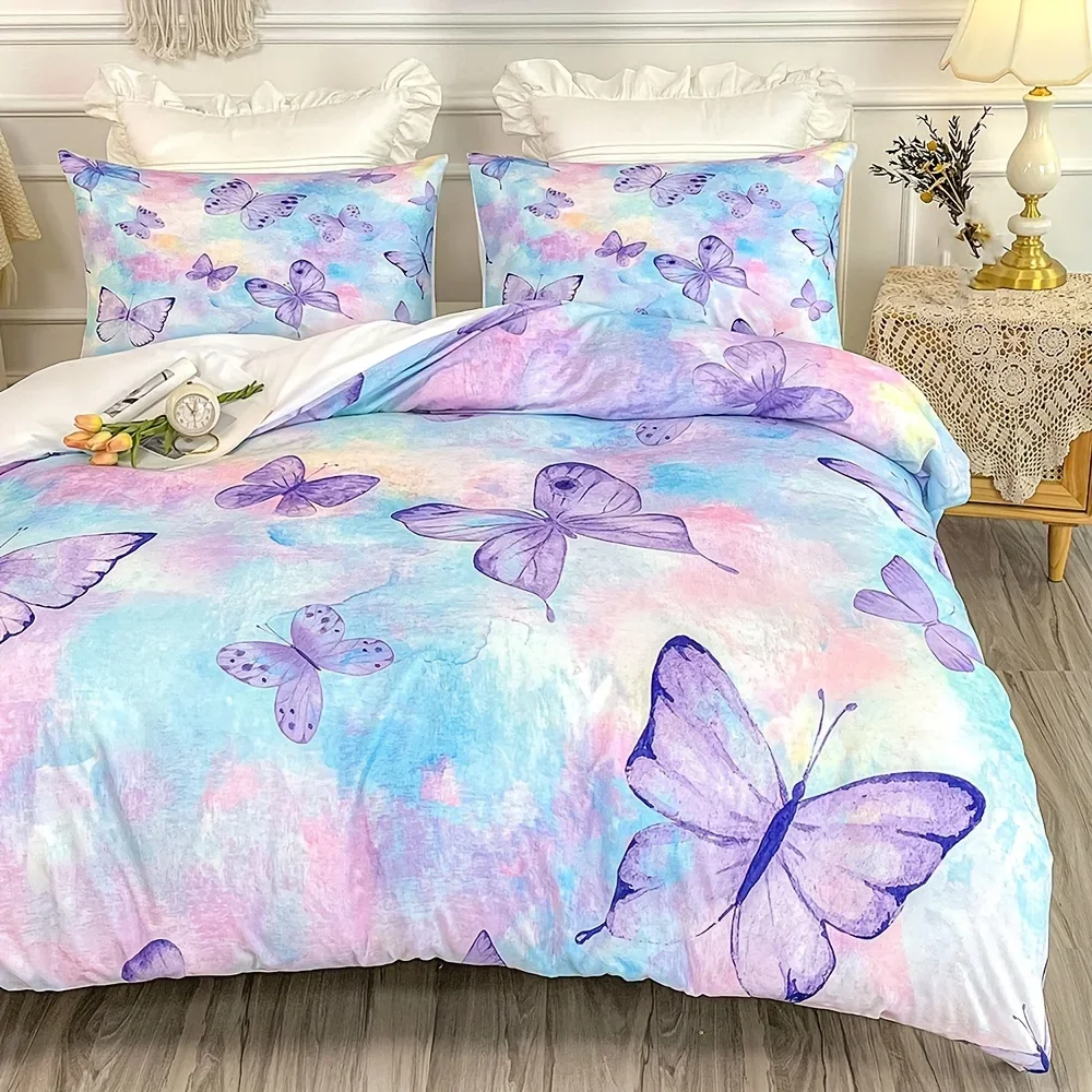 

3-Piece Vibrant Rainbow Butterfly Duvet Cover Set - Soft, Cozy Girls' Bedding with 1 Duvet Cover and 2 Pillowcases - Ideal Room