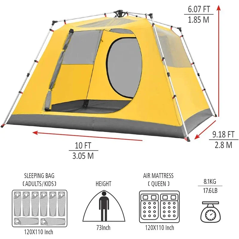 Tiendas de campaña al aire libre, tienda de campaña, artículos al aire libre, impermeable, 4 estaciones, tienda plegable para 5-6 personas, equipo de senderismo