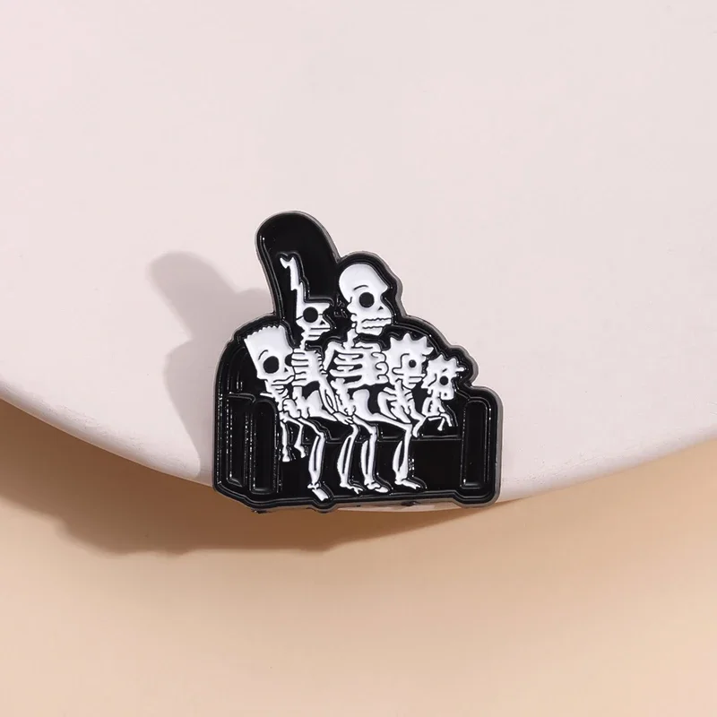 90's Family Comedy Anime Enamel Pin Cartoon Skeleton Piano Custom Vintage Punk Brooch Lapel Shirt Kids Friends Gift Wholesale