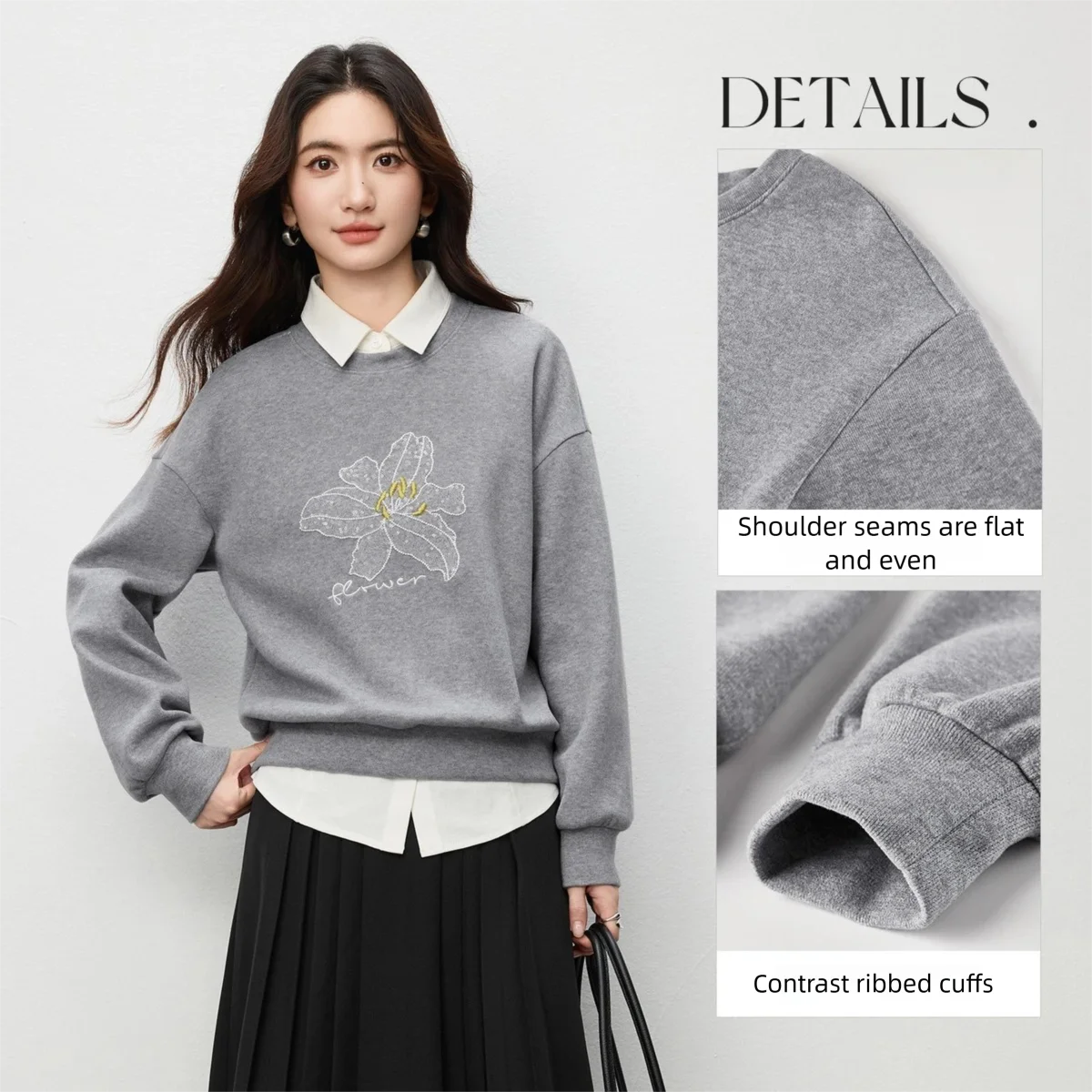 SENTUBILA Knitted Sweatshirts for Woman 2025 Autumn Winter O Neck Loose Pullovers Casual Letter Embroidered Sweaters 153AC3453
