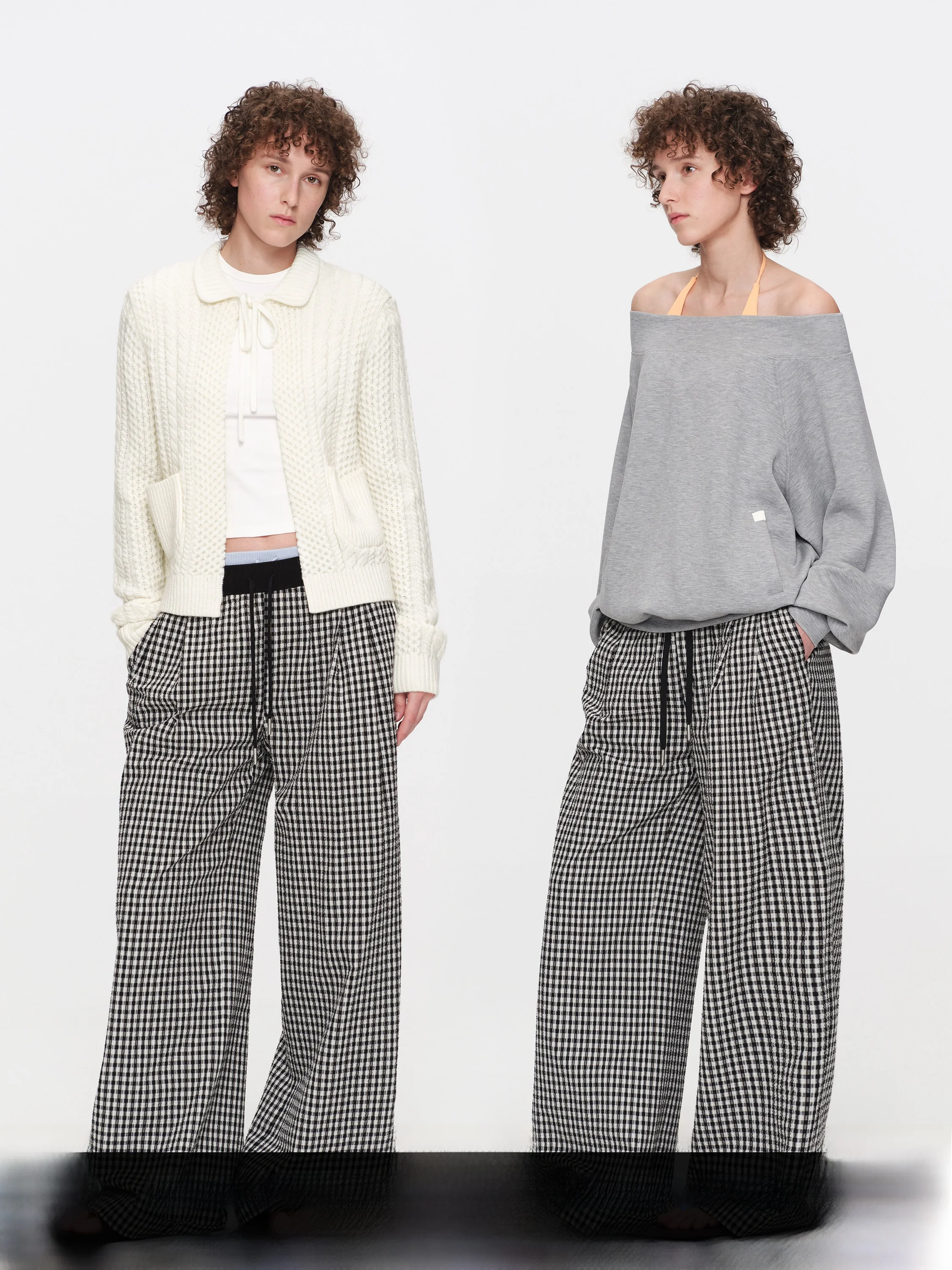 

Черно-белые клетчатые широкие брюки для женщин, летние свободные повседневные прямые брюки с эластичным поясом, в стиле кэжуал