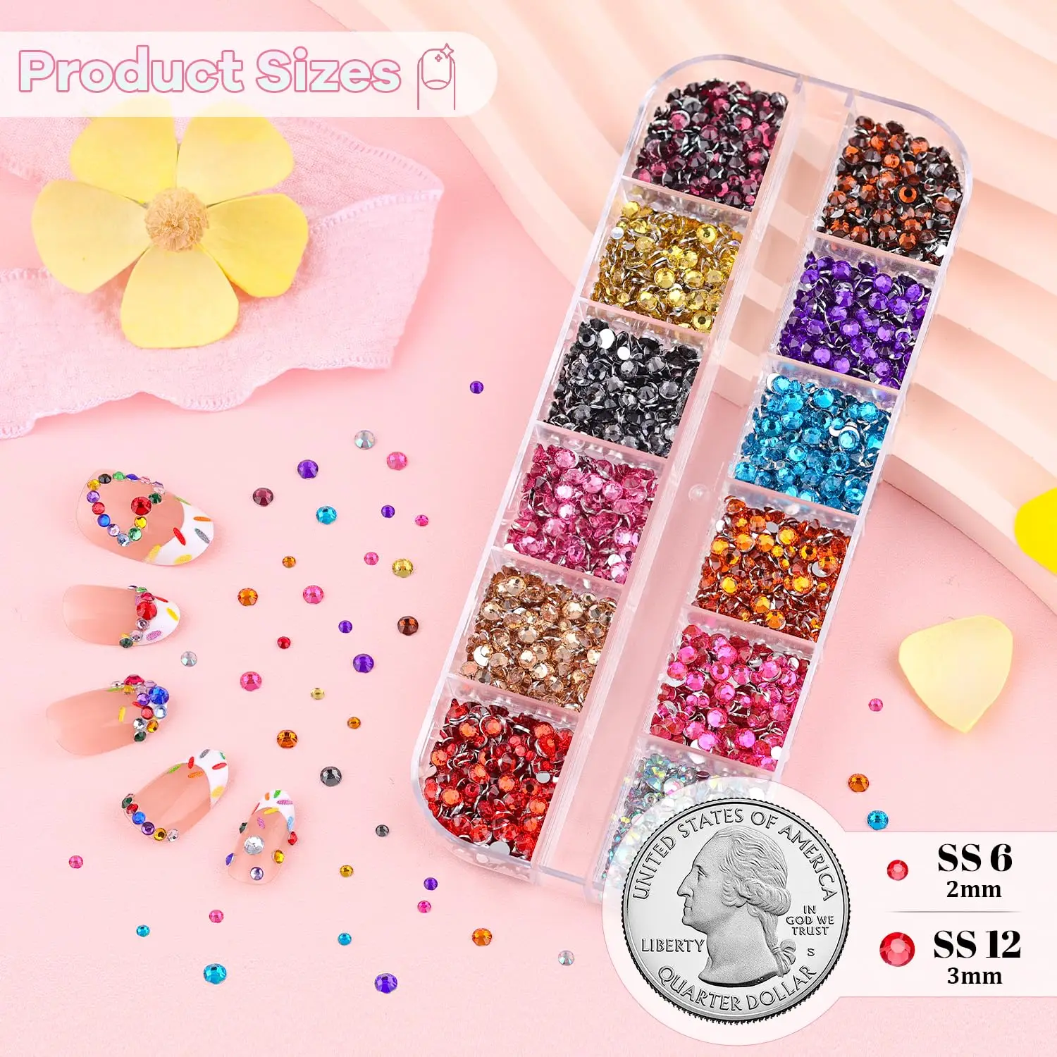 5000 Stück Kleine Harz-Strasssteine für Nagelkunst, Bunte Strass-Steine 2/3MM Flache Rückseite, Glitzernde Edelsteine, Strass-Charms – Detail 4