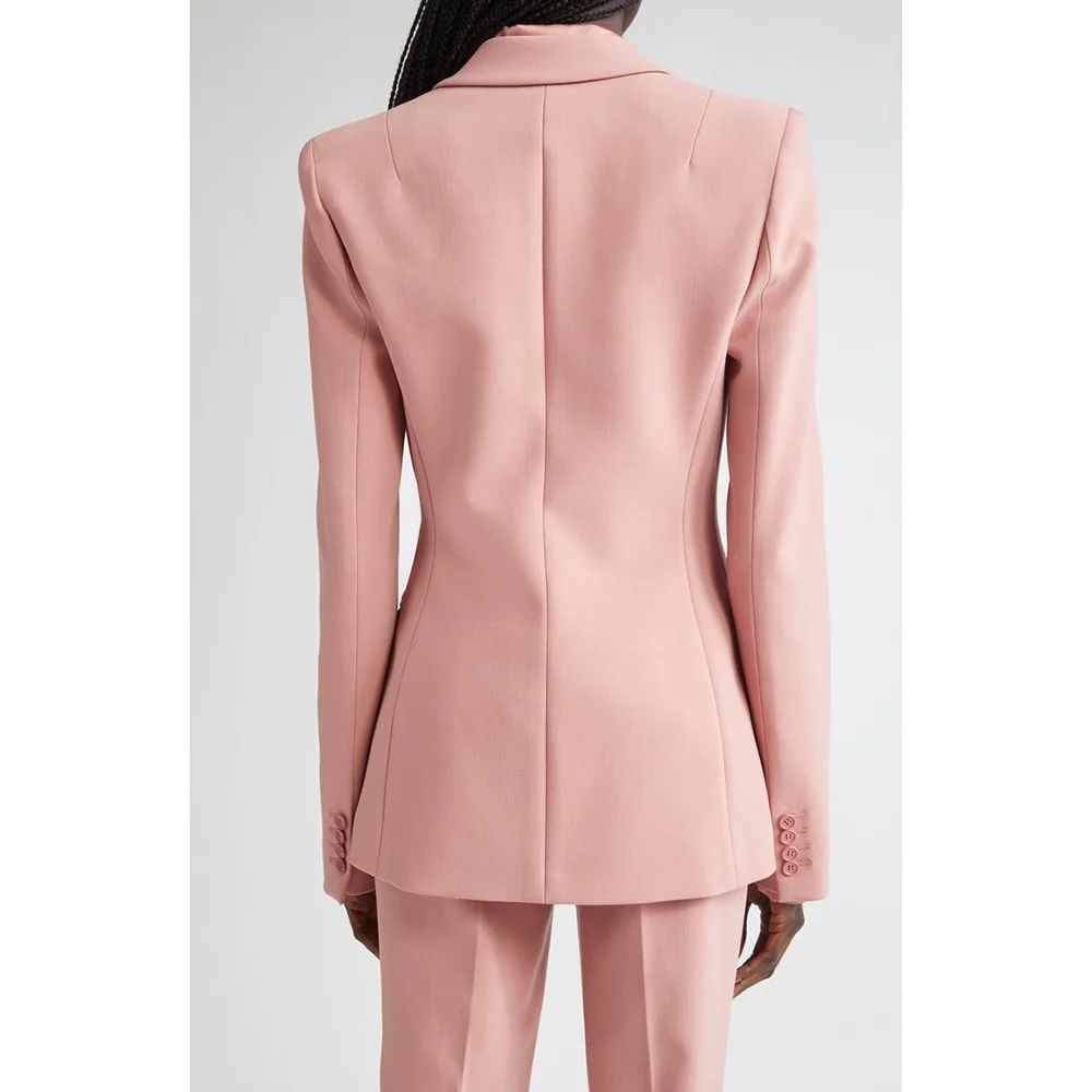 Pink Formal Evening Party Suit Single Button Notched Women Set New Female Two Pieces (Blazer+Trousers) Daily Office Lady Set
