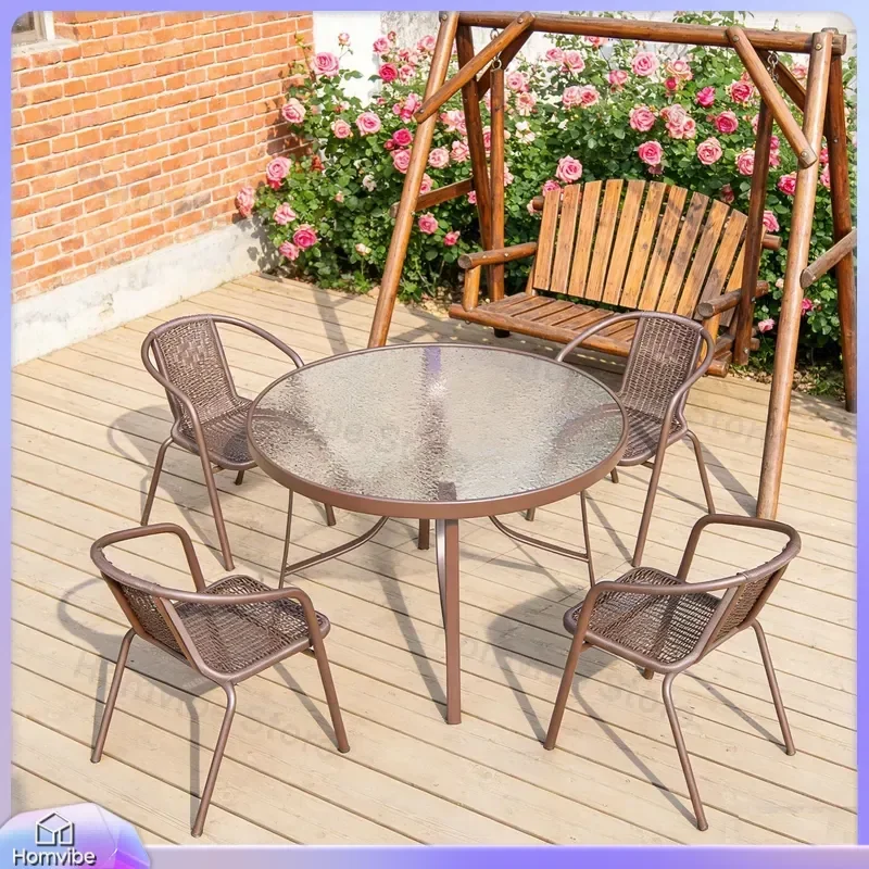 Outdoor Folding Table and Chairs Set Waterproof Sunproof Patio Dining Furniture for Courtyard Balcony Garden Coffee Tea