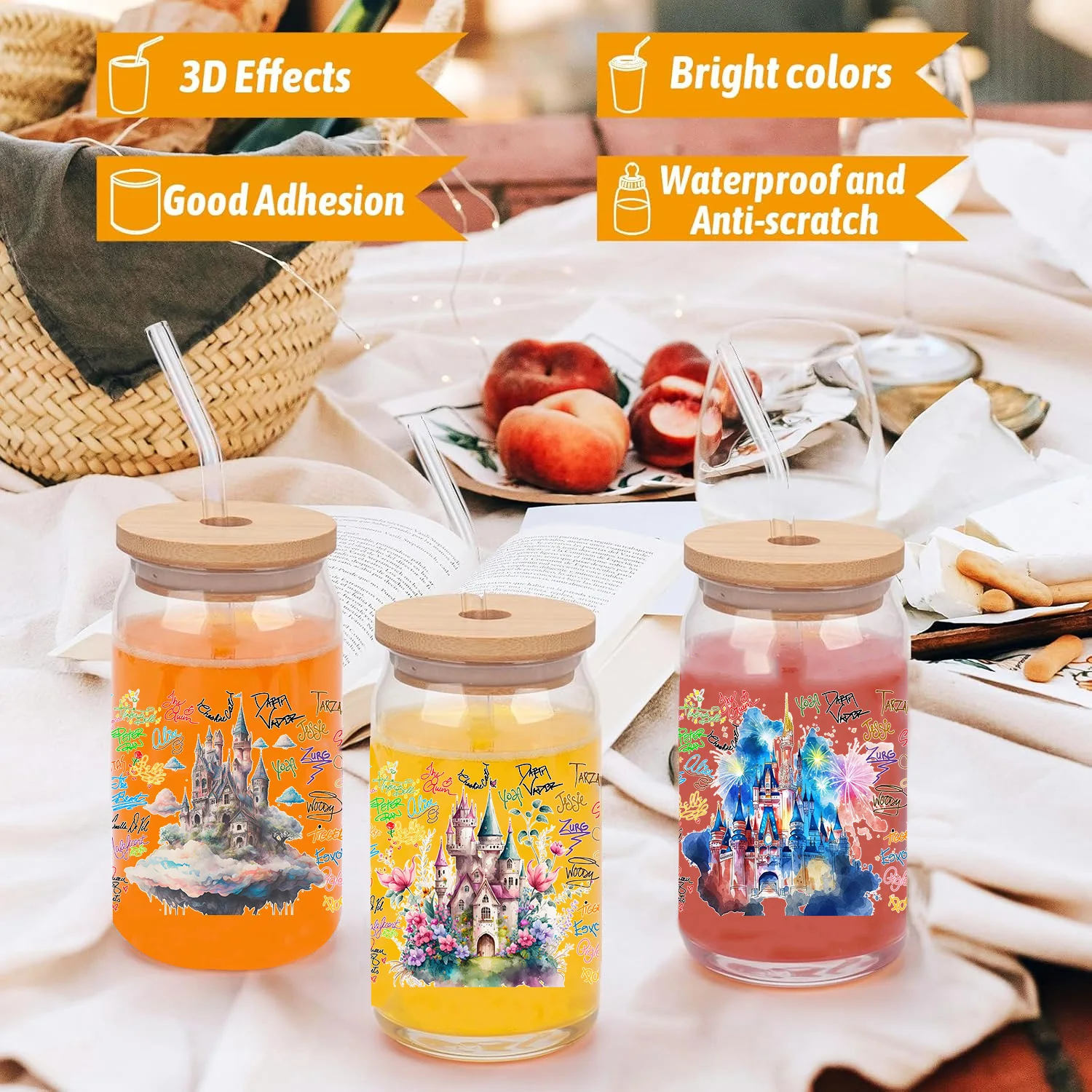 Fairy Tale Castle easy peel waterproof DIY Decals 3D transfers uvdtf crystal stickers 16oz uv dtf cup wraps for Libbey Glasses