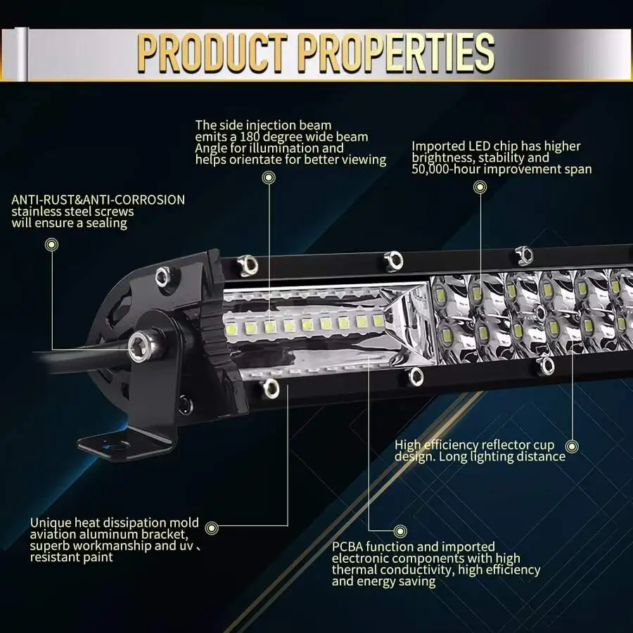 Ultra Slim 6D 9D Projector LED Light Bar, Easy Install Adjustable Sliding Mount Bracket Off Road Work Light, Wide Temperature