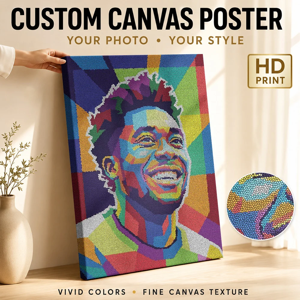 Colorful Portrait of Alphonso Davies Canvas Print Poster Customized Sports Portrait Wall Art for Game Room Decor Ready to Hang