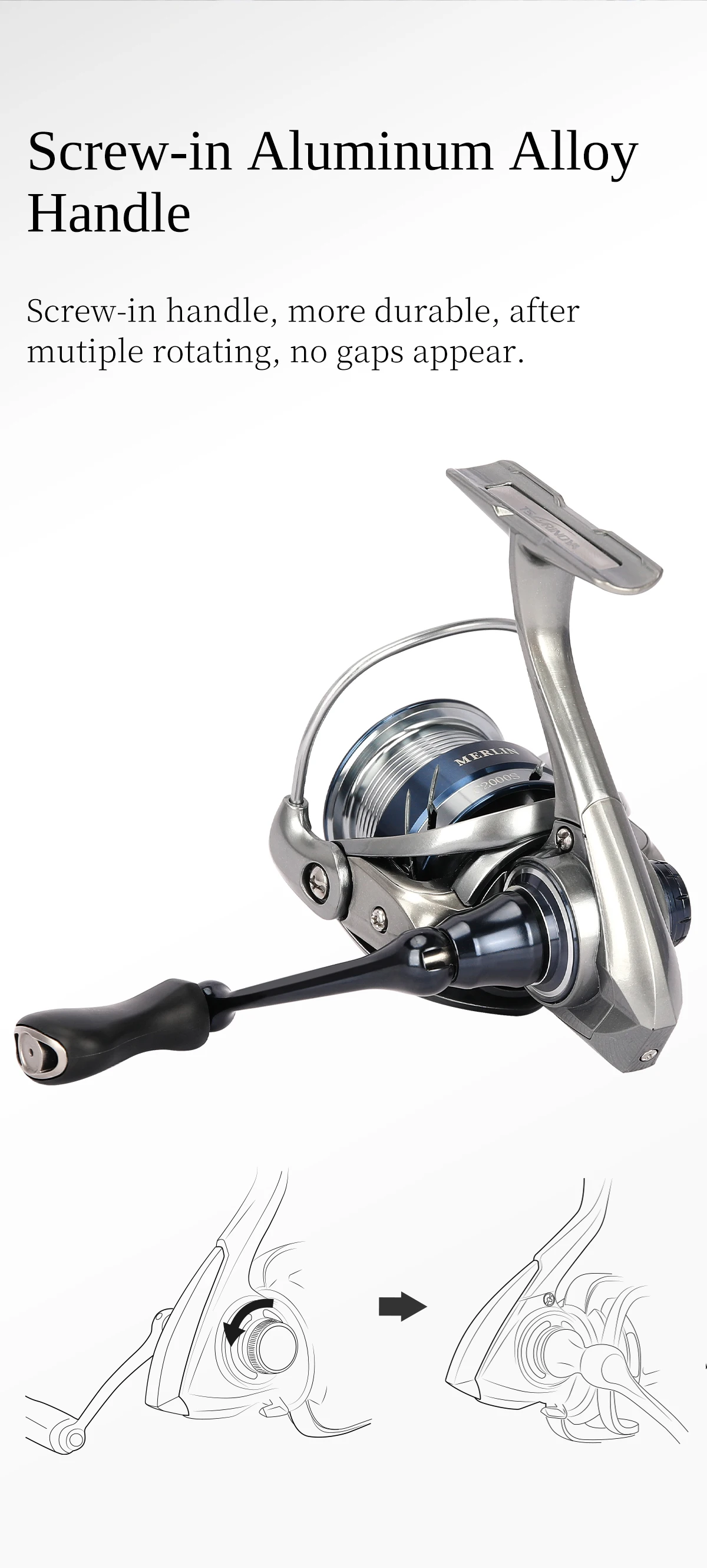 TSURINOYA METAL Spinnrolle MERLIN 1000 C2000S 165g Baitcast-Rolle ULTRALEICHT & VIELSEITIG Salzwasser-Bass-Hechtrolle – Detail 23