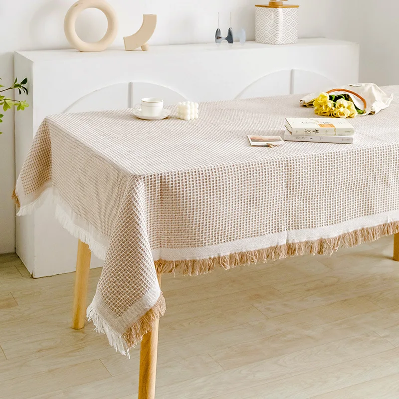 Bohemian Linen Tablecloth Rectangle Natural Cotton Table Cover for Dining Kitchen Centerpiece Photo Shoot Backdrop Market Stall