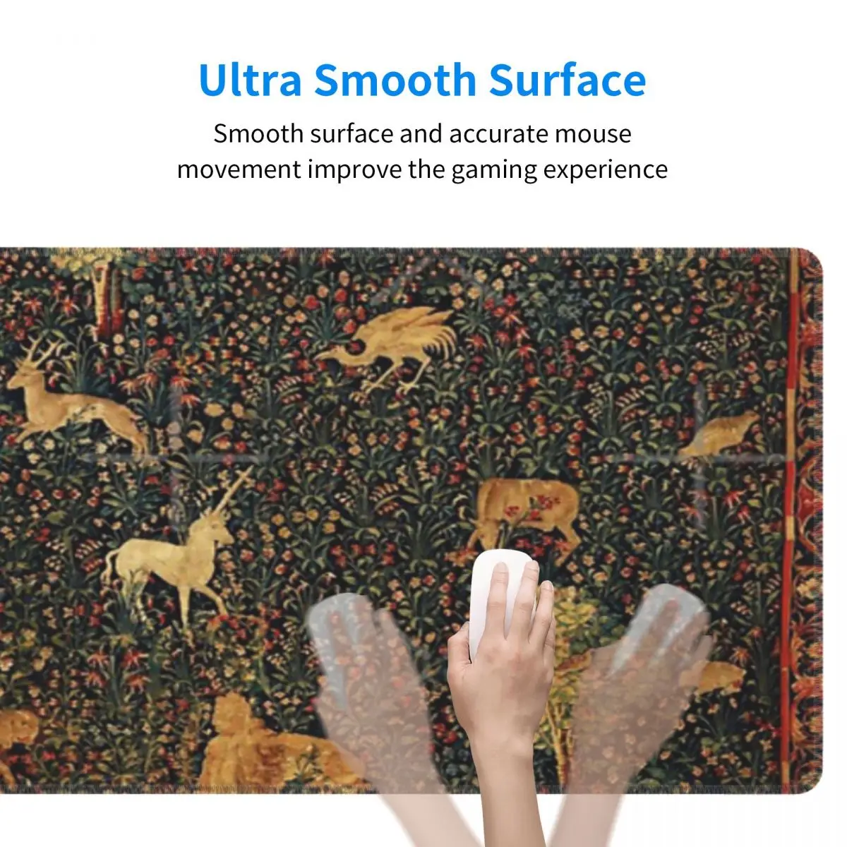 UNICORN AND MEDIEVAL BESTIARY Millefleurs Red Green Floral Tapestry Forest Animals Rubber Keyboard Pads