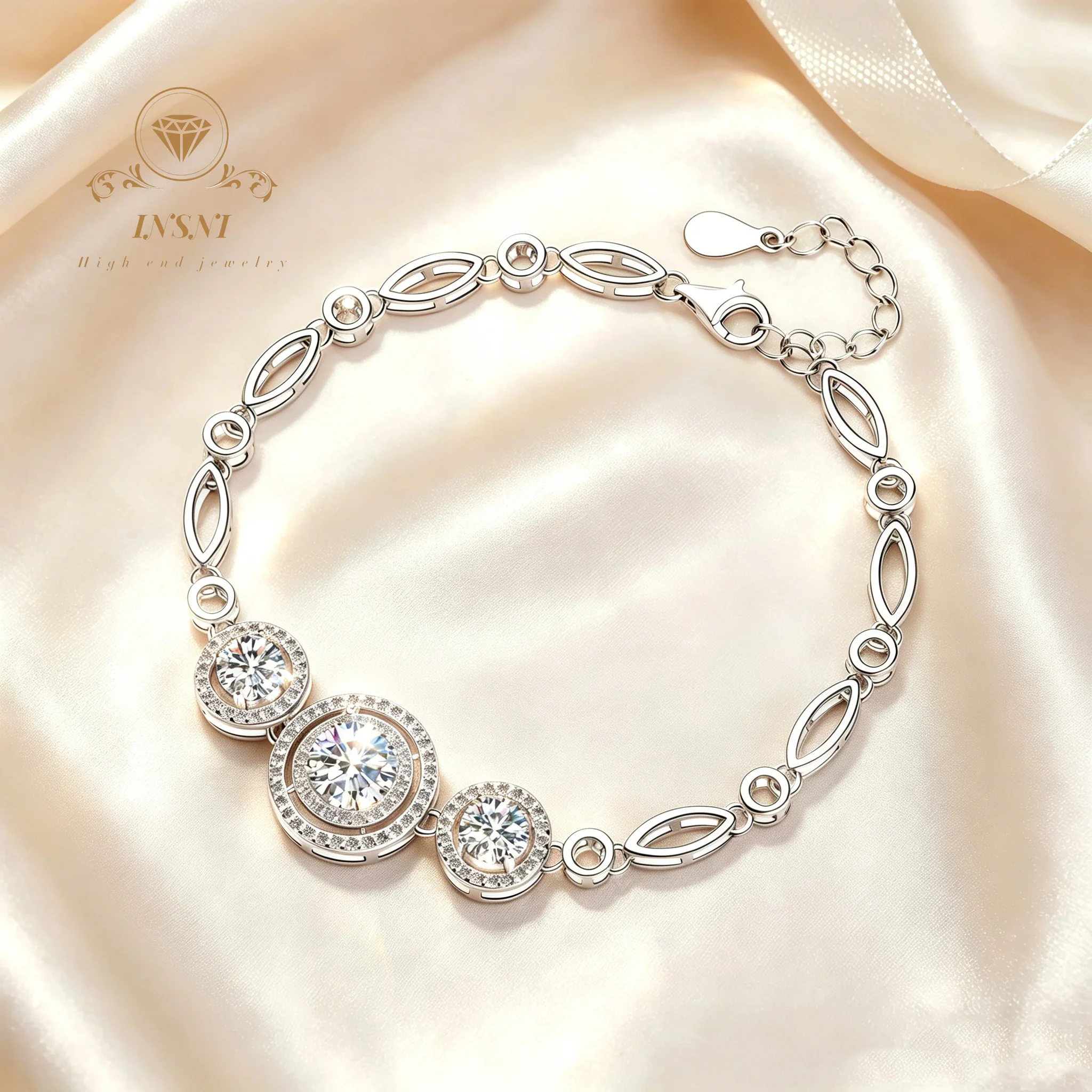 Sparkling Diamond Mosang Diamond Round Ornament Silver Chain Bracelet, Healthy Material, Non Allergic  LIGHT LUXURY JEWELRY