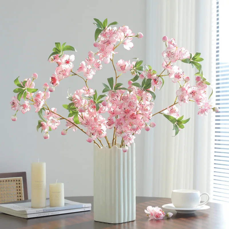 5 Stück Künstliche Kirschblütenzweige mit 2 Gabeln, Seidenblumen für Hochzeitsdekoration, Künstliche Sakura für Party- und Heimdekoration – Detail 1