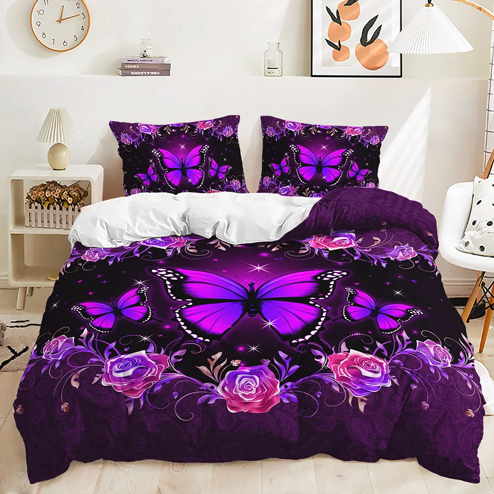 

Blue Purple Butterfly Bedding Set 3D Print Soft Weightless Duvet Cover Set King Queen Twin Size Birthday Gift Bedroom Decoration